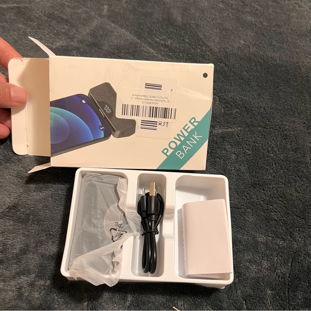 Portable Power Bank with USB Cable - Black